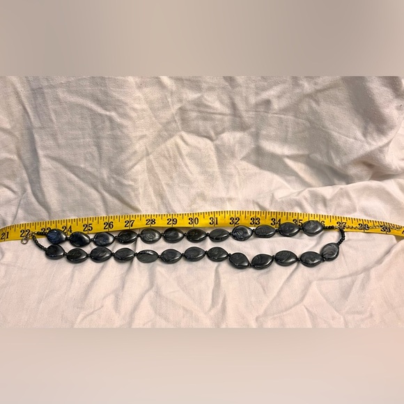 Chunky Double Strand Gunmetal Gray Marbled Pearlescent Choker Goth Necklace 18” - Picture 9 of 10